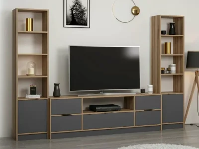 tv komoda elina sa 4 vrata I 1 police za knjige antracit boji - 4