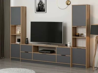 tv komoda elina sa 5 vrata I 2 police za knjige antracit boji - 2
