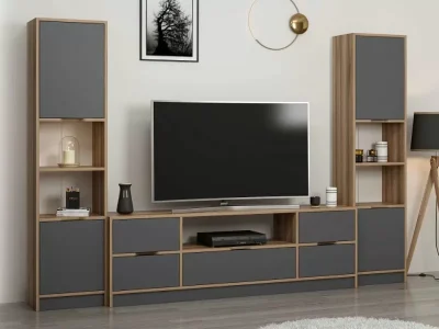 tv komoda elina sa 5 vrata I 2 police za knjige antracit boji - 3
