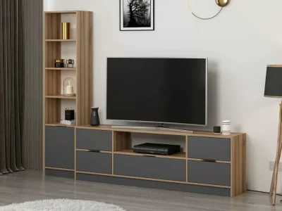 tv komoda elina sa 6 vrata i policom za knjige u antracit boji - 2