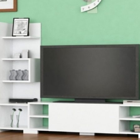 tv komoda belo sa policom za knjige