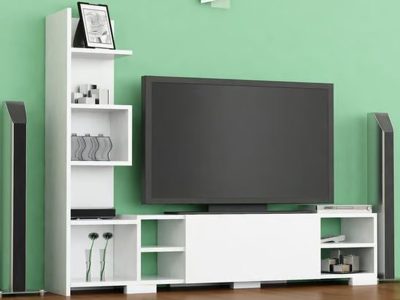 tv komoda belo sa policom za knjige 2