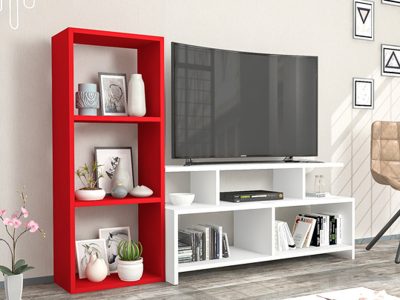tv komoda i polica belo - crveno 1a