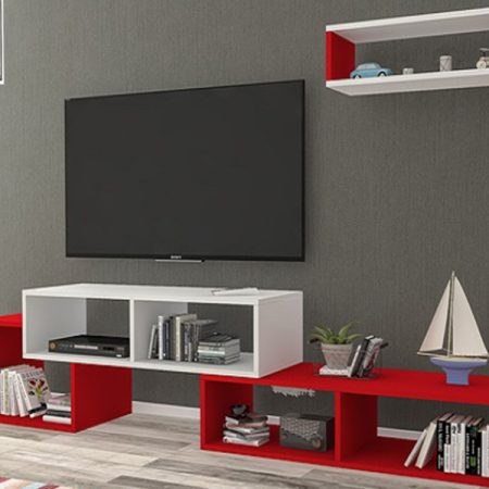 tv komoda kaskadna belo crvena sa zidnom policom 1a