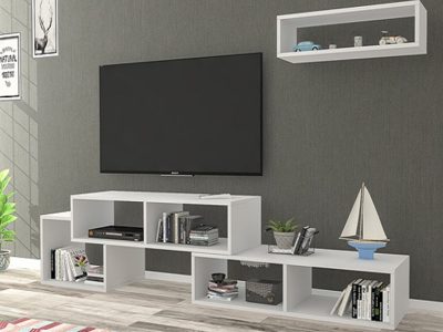 tv komoda kaskadna - belo sa zidnom policom 3a
