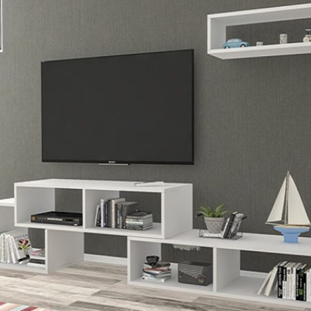 tv komoda kaskadna - belo sa zidnom policom 3a