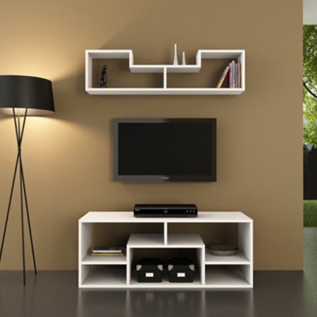 tv komoda orhideja belo sa zidnom policom 2b