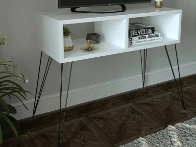 Tv komoda ukrasne metalne noge belo - Slika 4