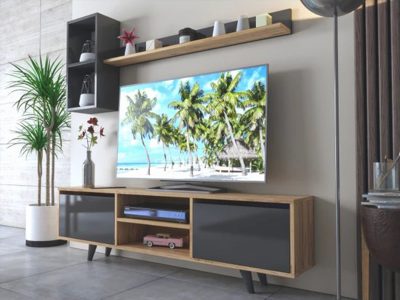 Tv komoda sa zidnom policom antracit - hrast - Slika 3