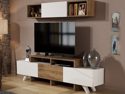 tv komoda zelja orah belo sa zidnim elementom 2a
